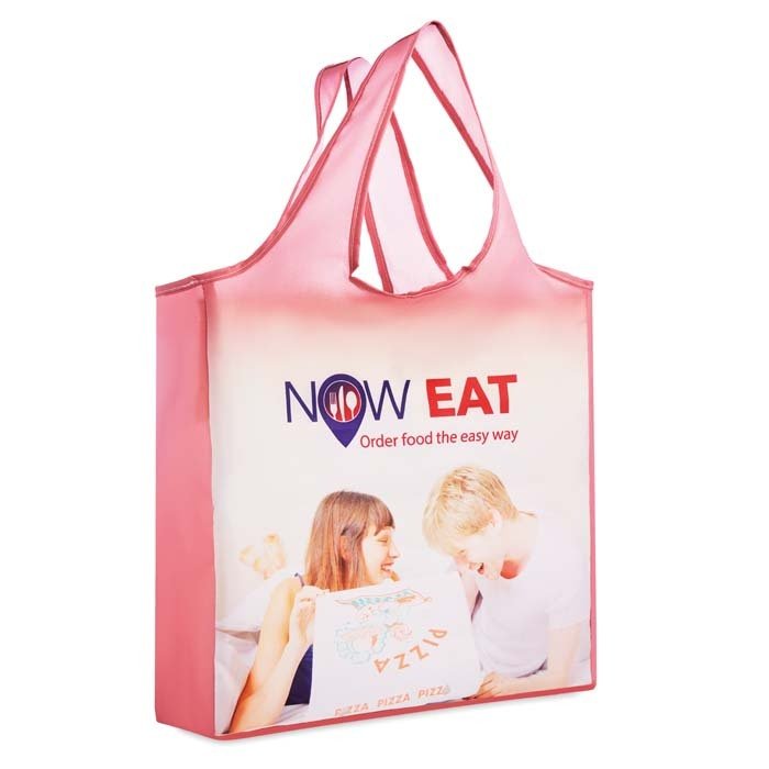 MB1107 - Foldable RPET shopping bag with single layer handles and pouch: 39x58x12 cm