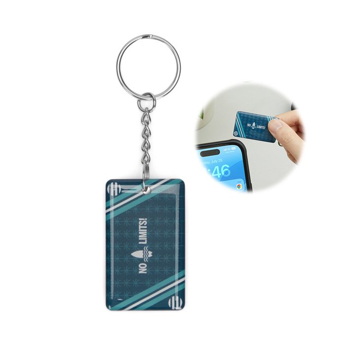 MK5003 - Rectangle Pre-programmed NFC keyring with doming.