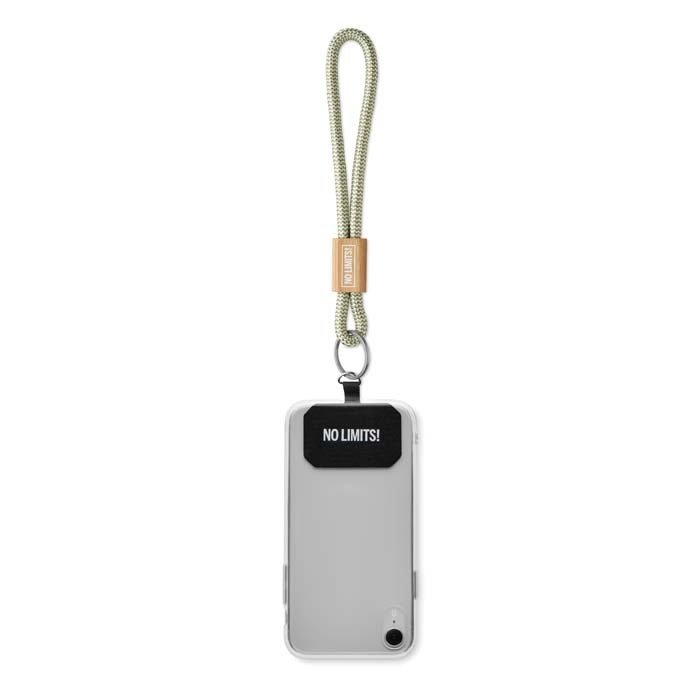 ML1072 - Single cord key tag & phone holder with printed or engraved bamboo buckle. From 100 pcs