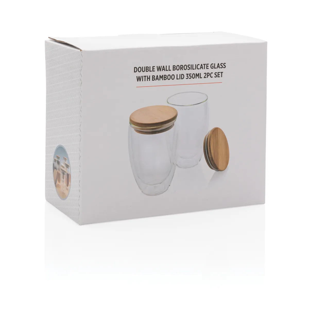 Double Wall Borosilicate Glass With Bamboo Lid 2Pc Set