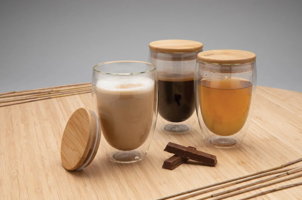 Double Wall Borosilicate Glass With Bamboo Lid 2Pc Set