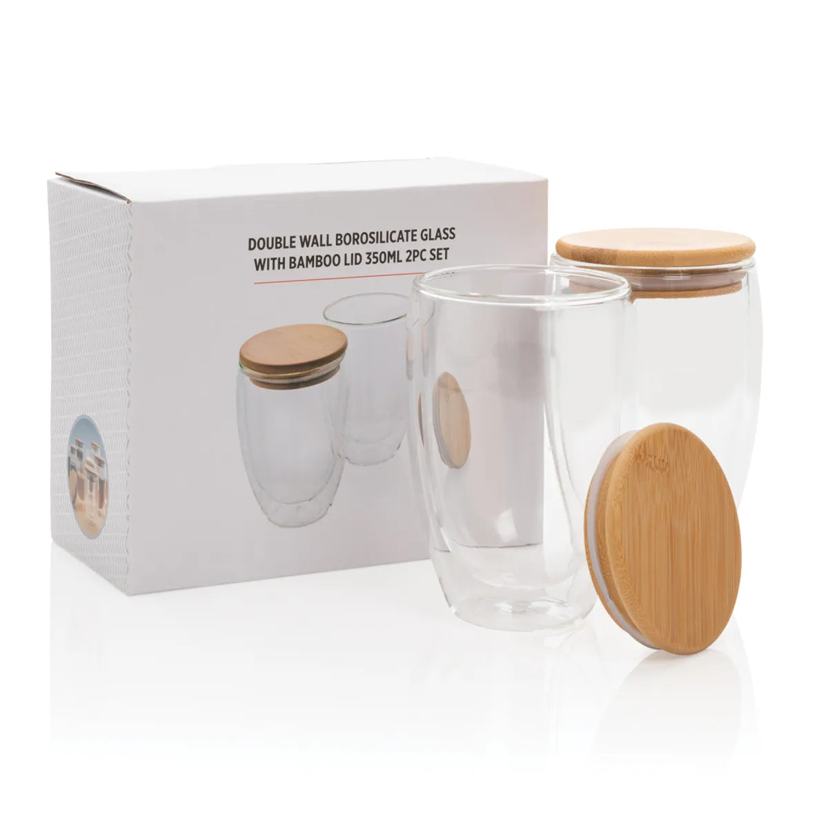 Double Wall Borosilicate Glass With Bamboo Lid 2Pc Set