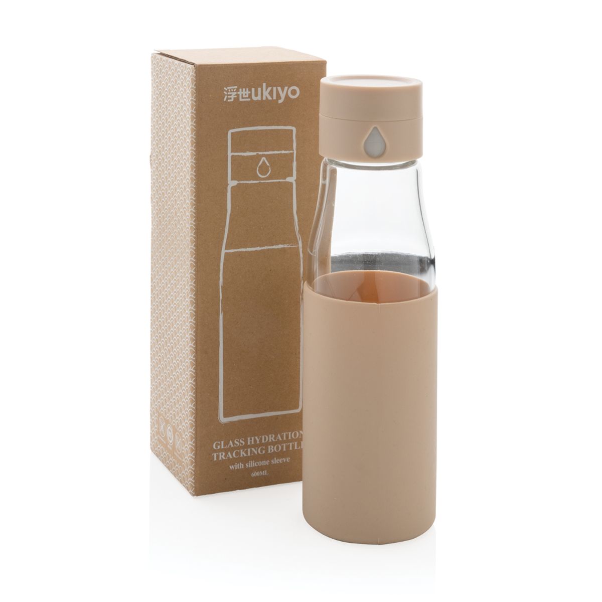 Ukiyo Glass Hydration Tracking Bottle With Sleeve