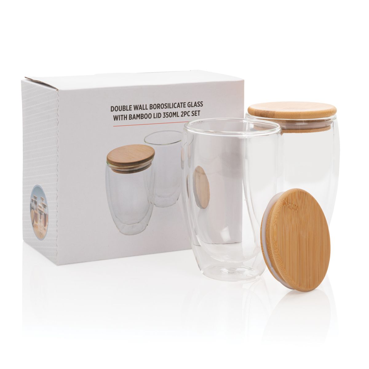 Double Wall Borosilicate Glass With Bamboo Lid 2Pc Set