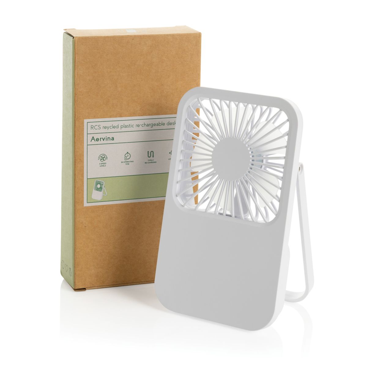 Aervina Rcs Recycled Plastic Re-Chargeable Desk Fan