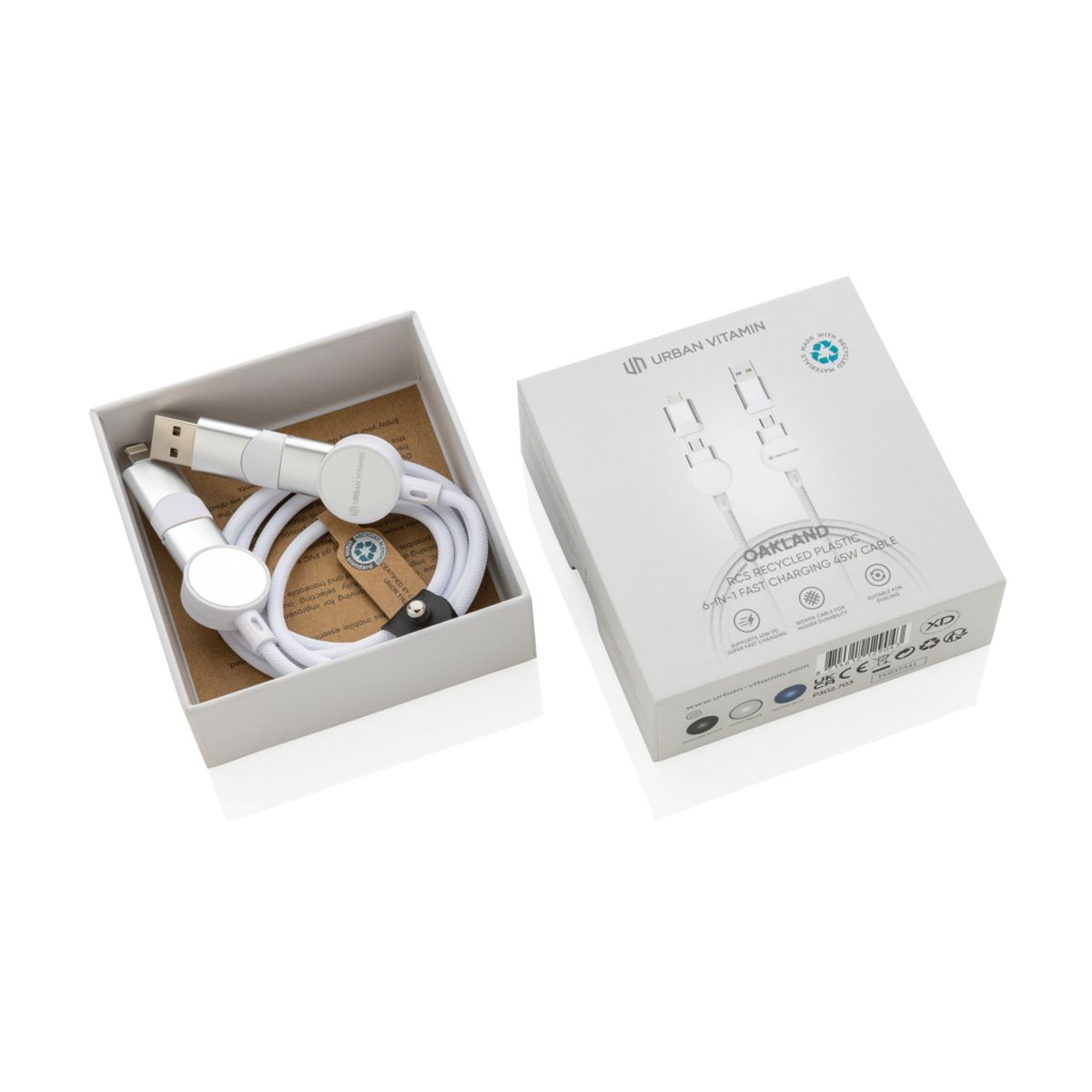 Oakland Rcs Recycled Plastic 6-In-1 Fast Charging 45W Cable
