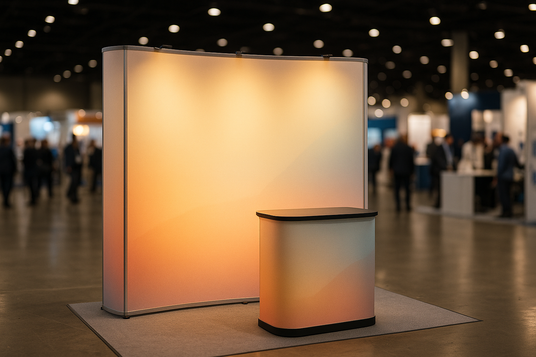 Example trade show exhibition booth with pop-up wall and counter, concept build