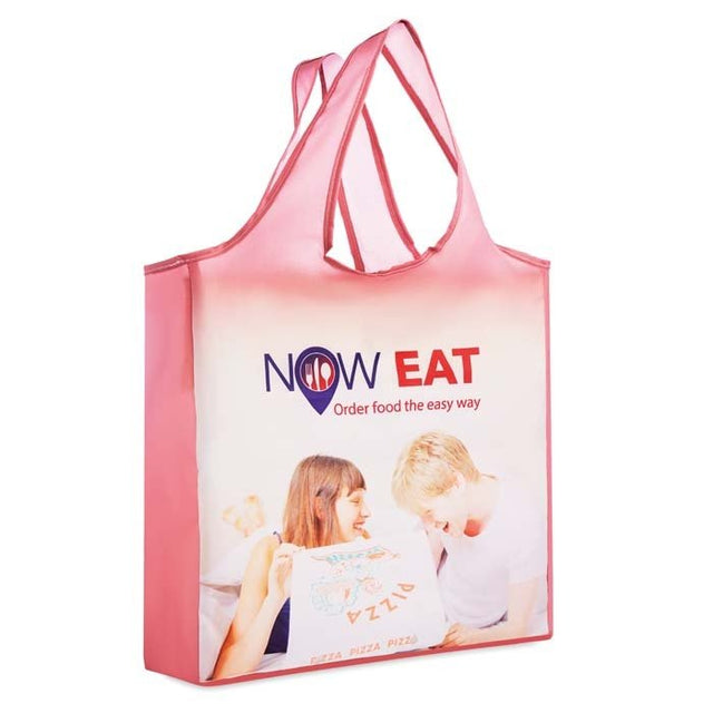 MB1107 - Foldable RPET shopping bag with single layer handles and pouch: 39x58x12 cm