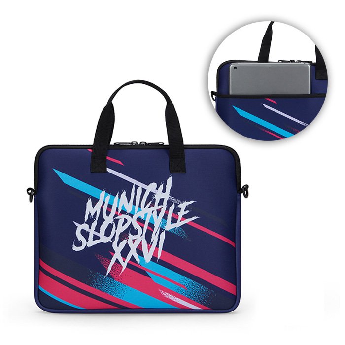 MB5011 - Sublimated neoprene laptop sleeve with zipper and back pocket.