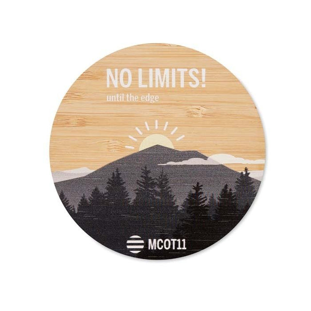 MCOT11 - Round shape bamboo coaster with your engraved or printed logo design. From 100 pcs