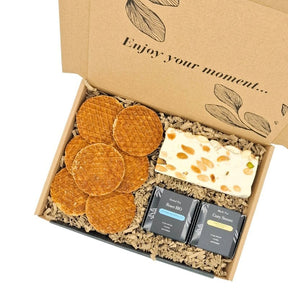 MI4013 - Dutch syrup waffles gift box including a Nougat and Zen Teas.Dutch syrup waffles gift box including a Nougat and Zen Teas.