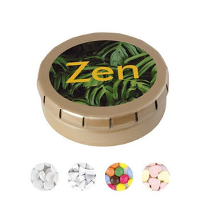 MI7232 - Round tin container in 13 colours and with 4 options Mints & Sweets. From 100 pcs