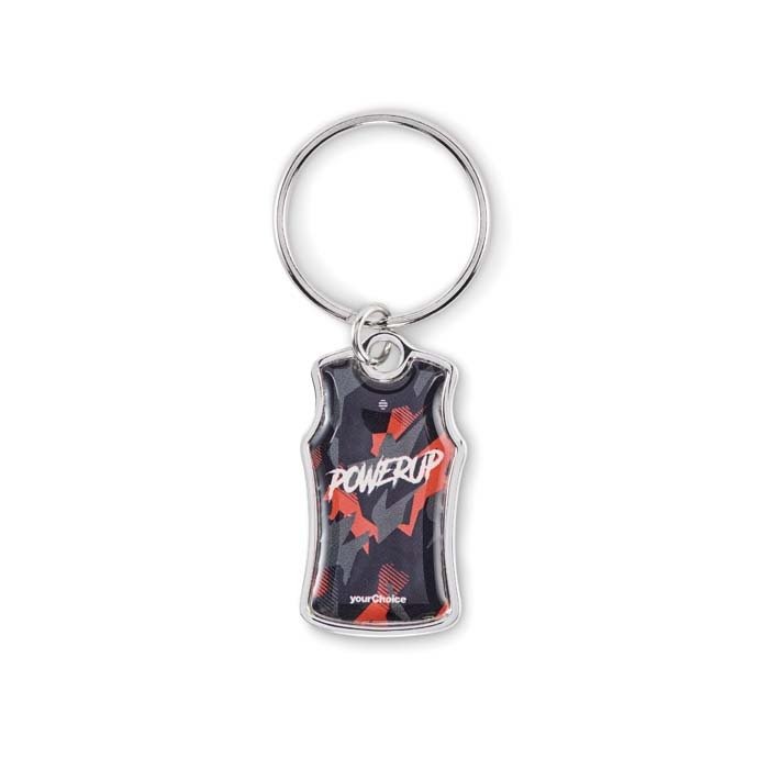 MK2034 - Metal sports singlet keychain with full colour doming.