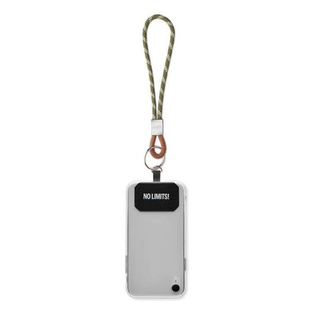 ML1071 - Single cord key tag & phone holder with leather end piece and metal logo engraved buckle. From 100 pcs