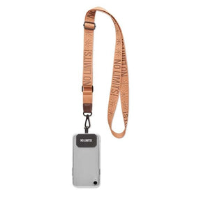 ML1077 - Woven adjustable crossbody phone holder with debossed PU leather patch. From 100 pcs