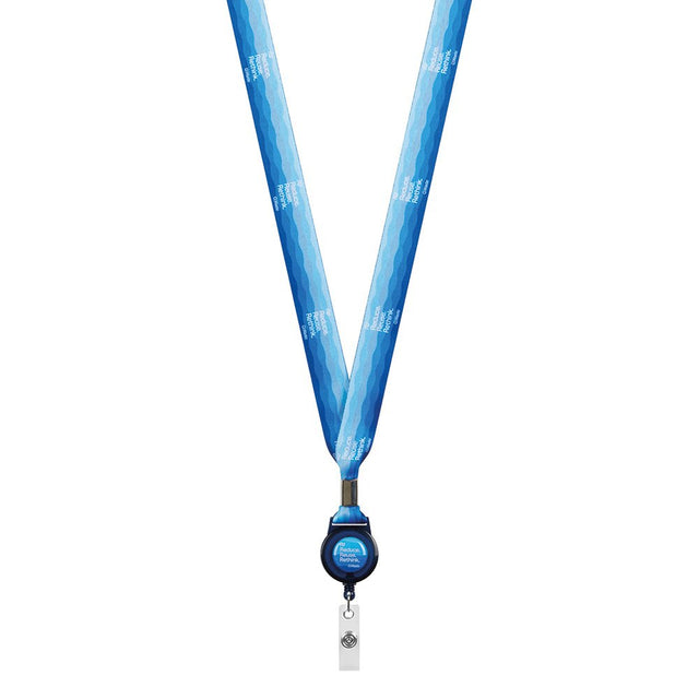ML1165 - Polyester sublimation badge reel lanyard with metal crimp.