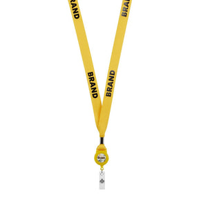 ML1166 - Polyester screen printed badge reel lanyard with metal crimp.