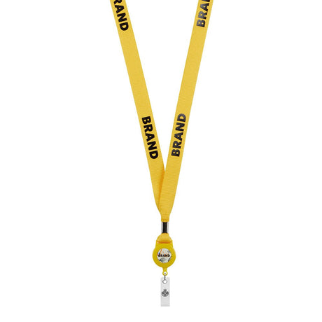 ML1166 - Polyester screen printed badge reel lanyard with metal crimp.