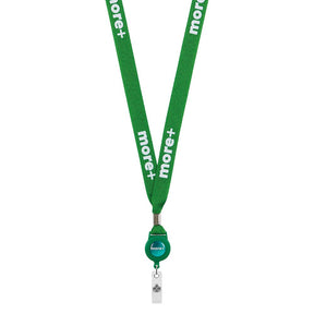 ML1167 - RPET screen printed badge reel lanyard with metal crimp.