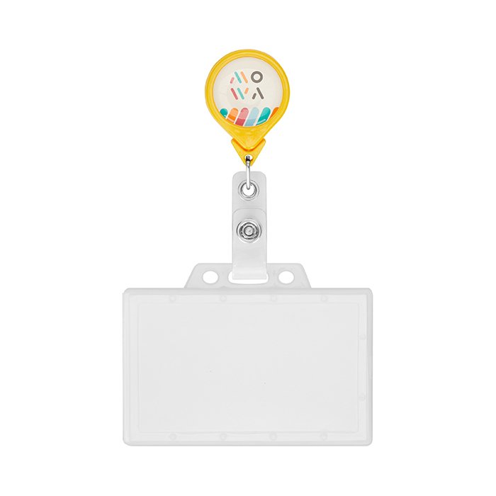 MLBR03 - Retractable badge reel in waterdrop shape with ⌀2.5cm logo.