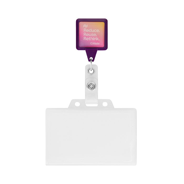 MLBR04 - Retractable badge reel in square shape with 2.5cm2 logo.
