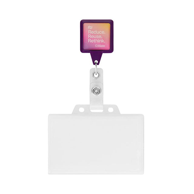MLBR04 - Retractable badge reel in square shape with 2.5cm2 logo.
