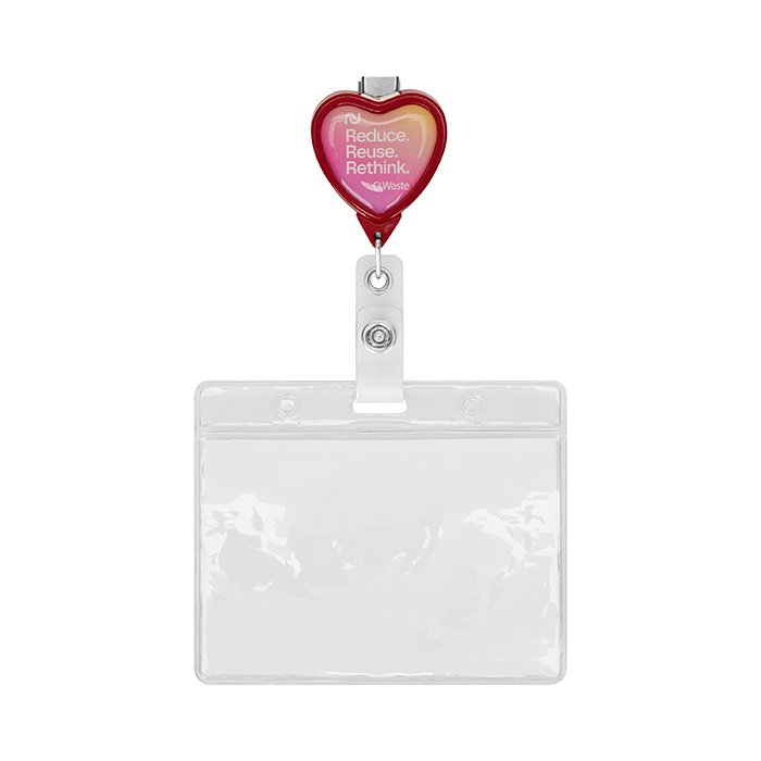 MLBR05 - Retractable badge reel in heart shape with logo.
