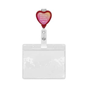 MLBR05 - Retractable badge reel in heart shape with logo.