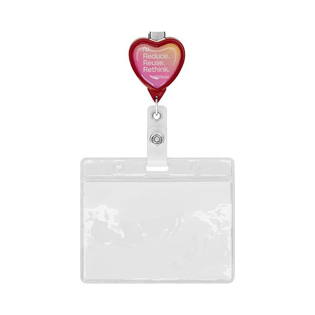 MLBR05 - Retractable badge reel in heart shape with logo.