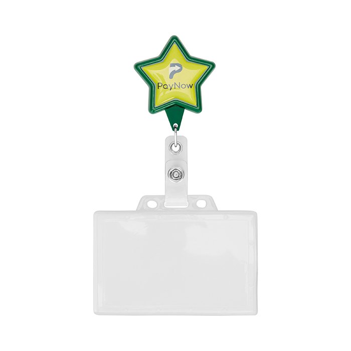 MLBR06 - Retractable badge reel in star shape with logo.
