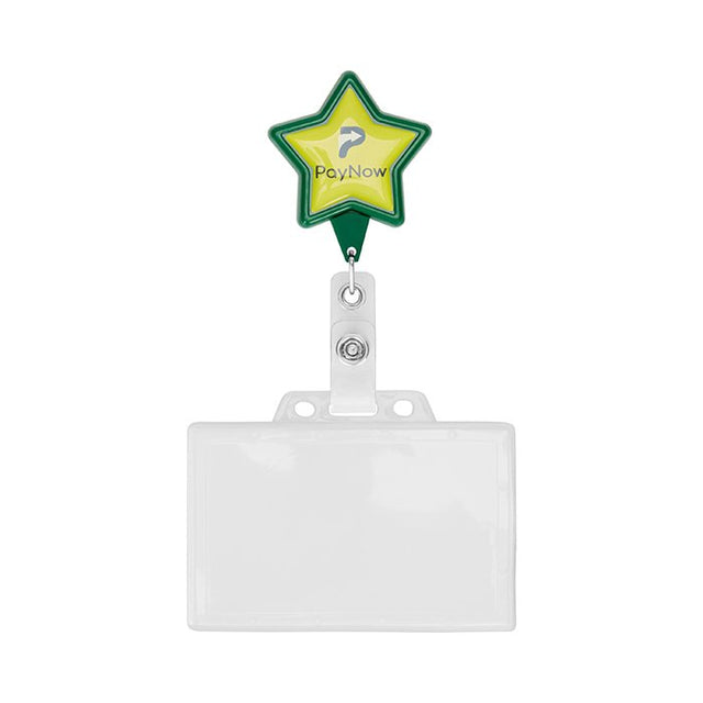 MLBR06 - Retractable badge reel in star shape with logo.