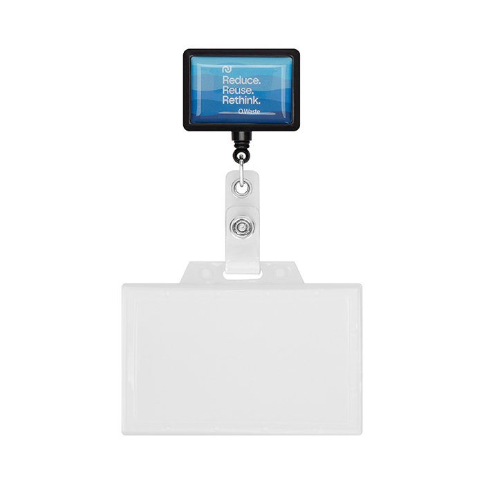 MLBR07 - Retractable badge reel in rectangle shape with logo.