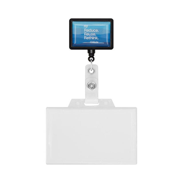 MLBR07 - Retractable badge reel in rectangle shape with logo.