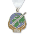 MM1005 - Custom shape zinc alloy medals with V stitched polyester or rPET 80cm ribbons, printed full colour on both sides