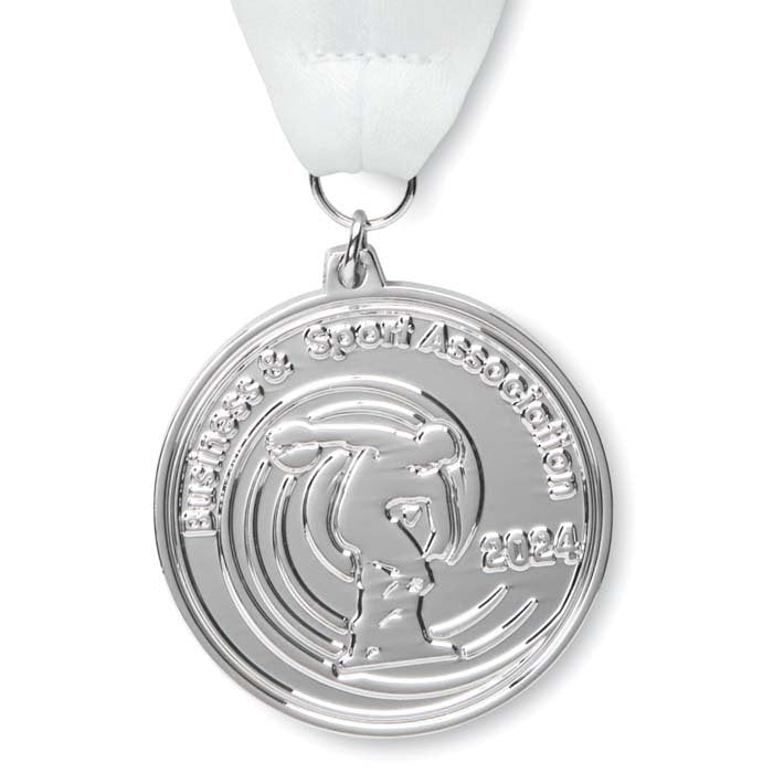 MM1015 - Custom shape iron medals with V stitched polyester or rPET 80cm ribbons, printed full colour on both sides