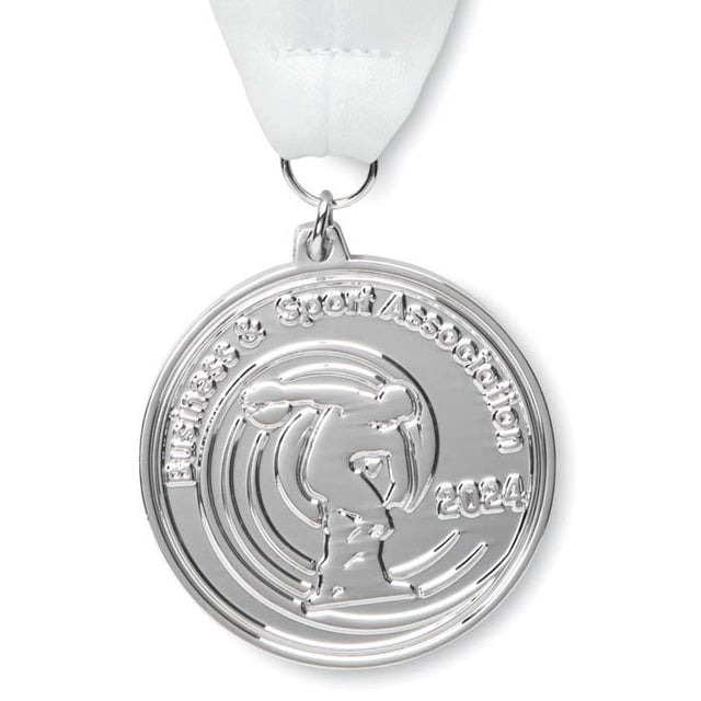 MM1015 - Custom shape iron medals with V stitched polyester or rPET 80cm ribbons, printed full colour on both sides