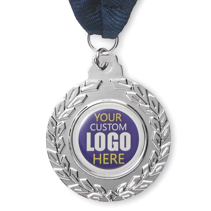 MM1024 - Standard shape 50mm iron medals with V stitched polyester 80cm ribbons in the colour(s) of your choice