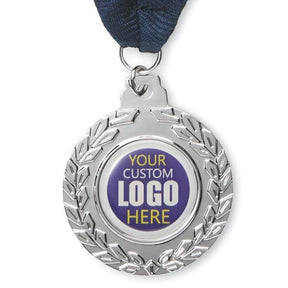 MM1024 - Standard shape 50mm iron medals with V stitched polyester 80cm ribbons in the colour(s) of your choice