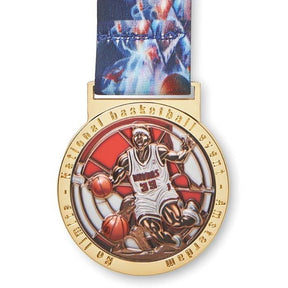MM1032 - UV printed zinc alloy medal MM1032. Custom shape zinc alloy relief medals with vibrant full colour UV printing. From 100pcs