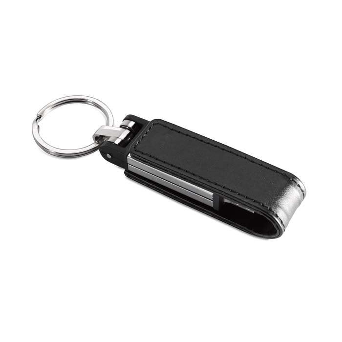 MO1091 - Metal 2.0 or 3.0 USB flash drive with leather closure. 1 to 64GB.