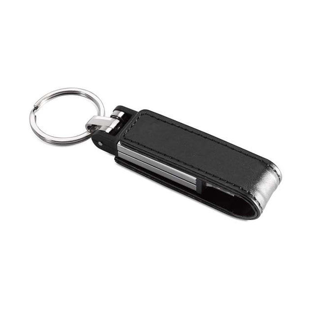 MO1091 - Metal 2.0 or 3.0 USB flash drive with leather closure. 1 to 64GB.