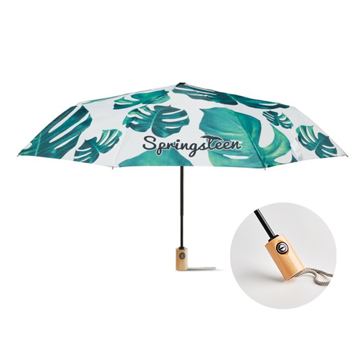 MU2006 - 21" 3 fold umbrella with wooden handle and auto opening & closure