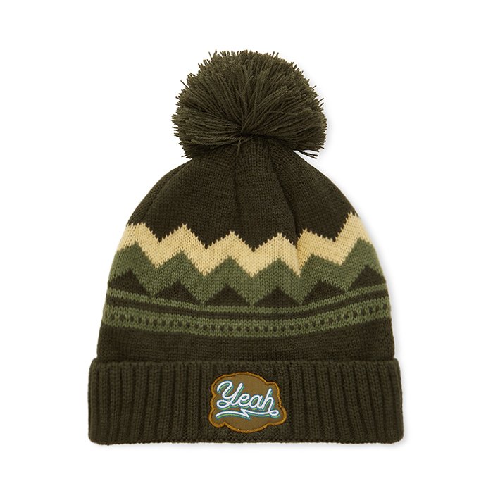MW1025 - Acrylic custom pattern beanie in 2*1 rib knit cuff and with pom pom.