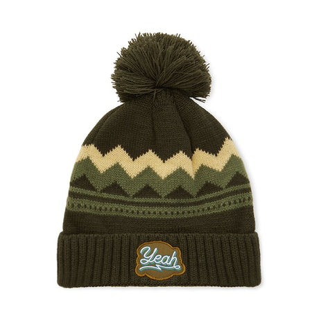MW1025 - Acrylic custom pattern beanie in 2*1 rib knit cuff and with pom pom.