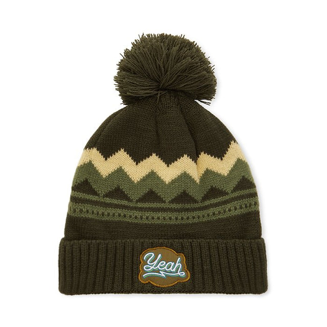 MW1025 - Acrylic custom pattern beanie in 2*1 rib knit cuff and with pom pom.
