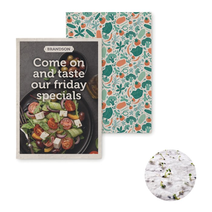 YC6916 - A6 plantable seed paper in your design. 8 different seed options available!
