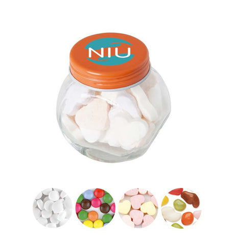 YC7103 - Glass container with metal lid and your choice Mints & Sweets. From 100 pcs