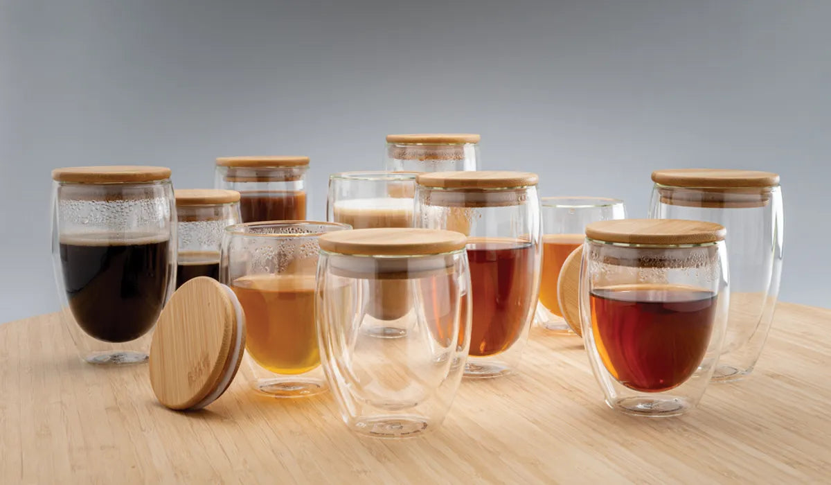 Double Wall Borosilicate Glass With Bamboo Lid 2Pc Set