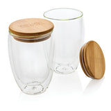 Double Wall Borosilicate Glass With Bamboo Lid 2Pc Set