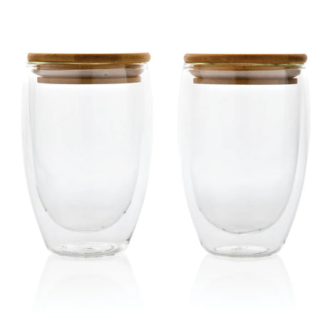 Double Wall Borosilicate Glass With Bamboo Lid 2Pc Set